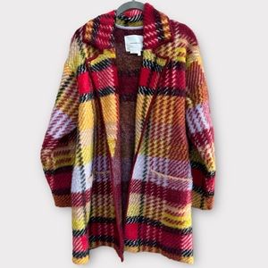 Anthropologie Oracia Plaid Cozy Knit Cardigan | Red Yellow Check | Open Front